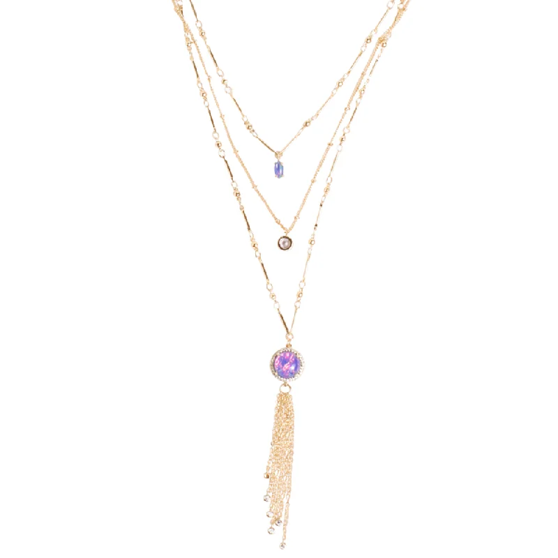 women’s angel pendant necklaces-Ophelia Layered Charm Tassel Necklace