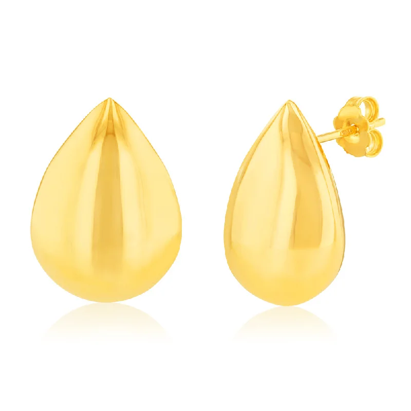 women’s crystal stud earrings-Sterling Silver Gold Plated Polished Tear Drop Stud Earrings