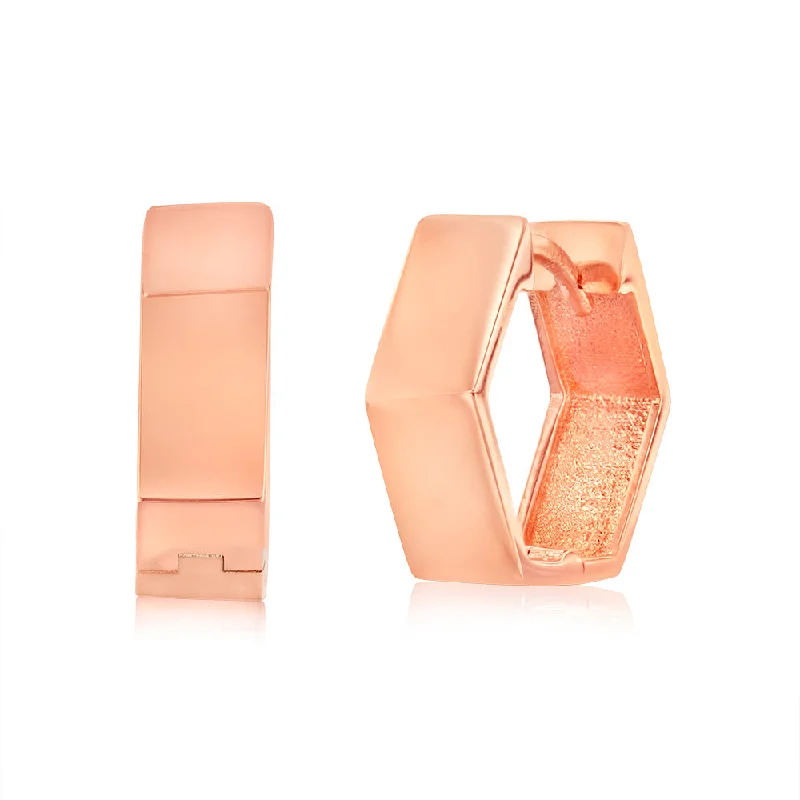 women’s classic gemstone earrings-9ct Rose Gold Broad Geometric Huggie 11.8mm Hoop Earrings