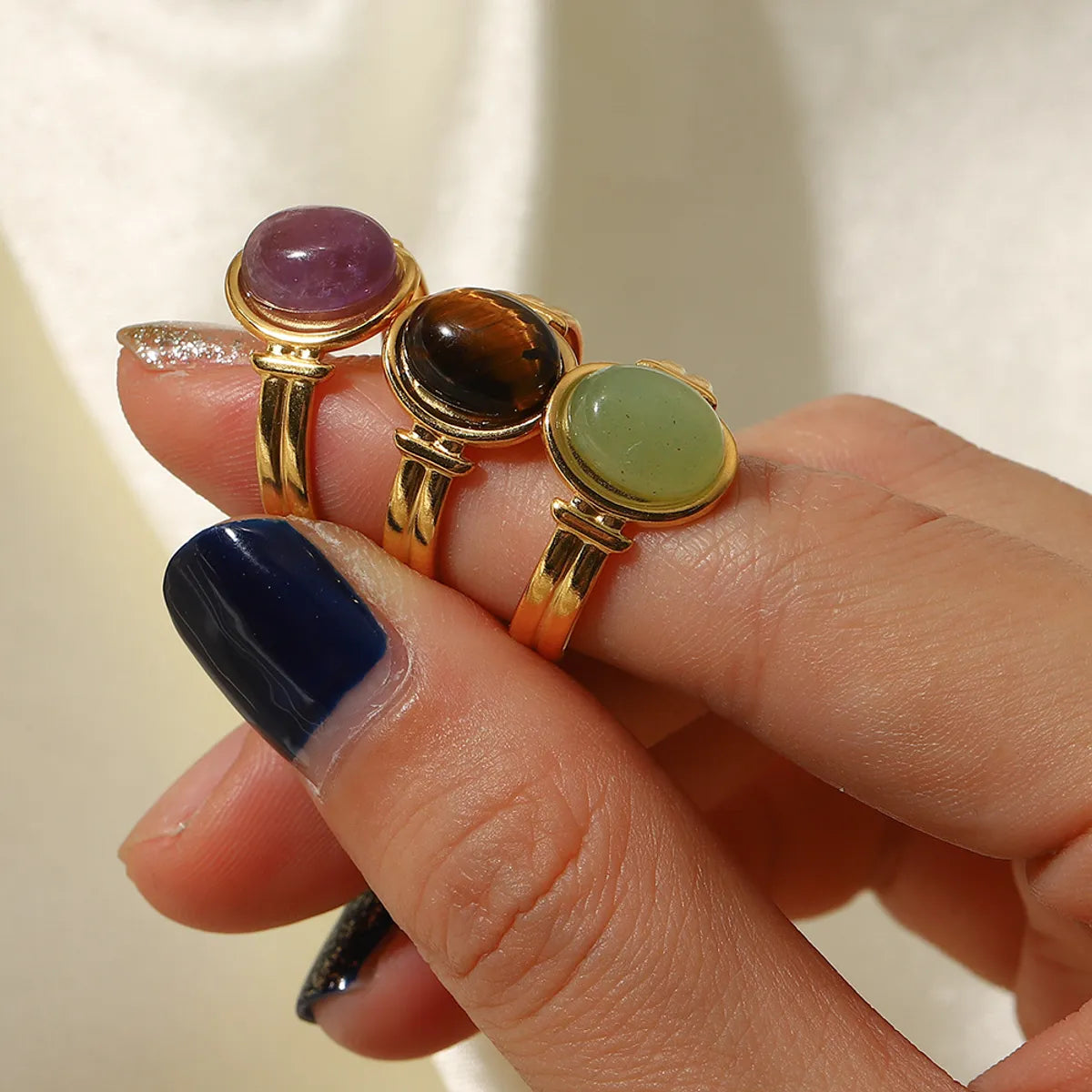 women’s unique vintage rings-Fashion Geometric Stainless Steel Open Ring Gold Plated Artificial Gemstones Stainless Steel Rings