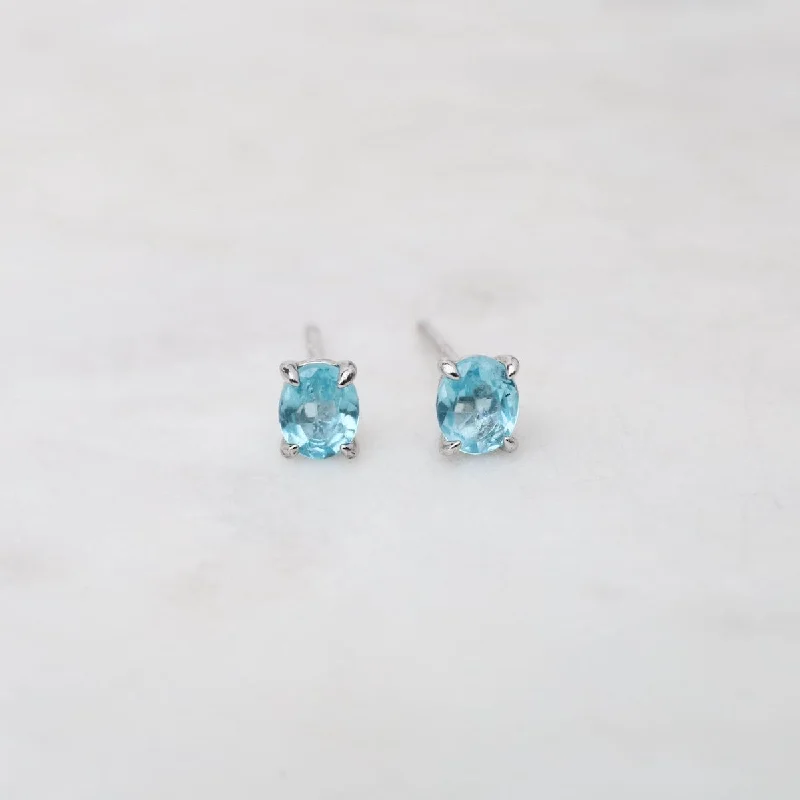 women’s crystal drop earrings-Oval Blue Apatite Stud Earrings