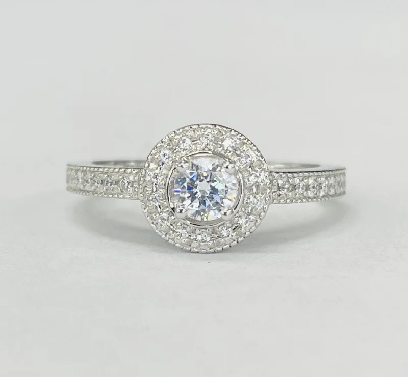 diamond cluster engagement rings-Romance - Simple Halo Accented Diamond Setting