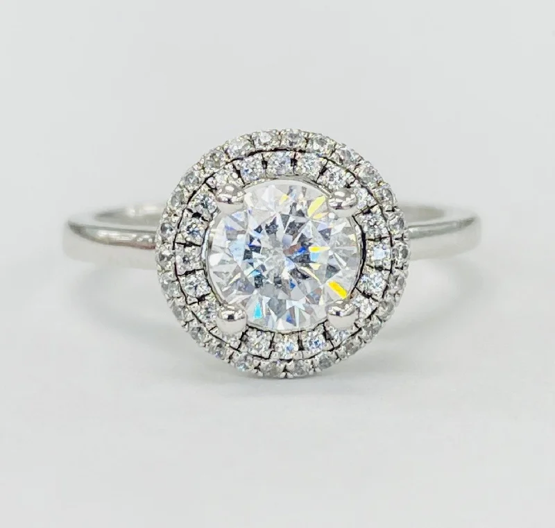 elegant engagement rings with sapphires-Romance - Double Row Pave Diamond Halo Solitare Setting