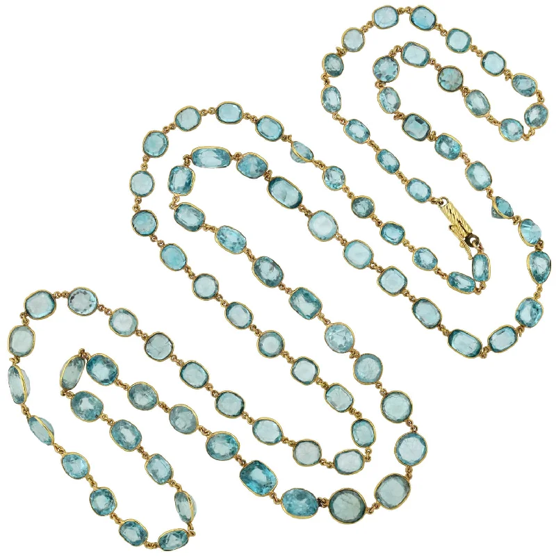 women’s textured necklaces-Art Deco 14kt Natural Blue Zircon Link Necklace 115.00ctw