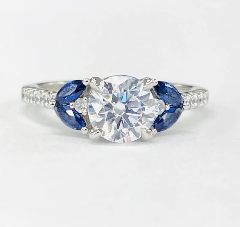 sophisticated engagement rings for women-Romance - Elegant Floral Sapphire And Diamond Setting