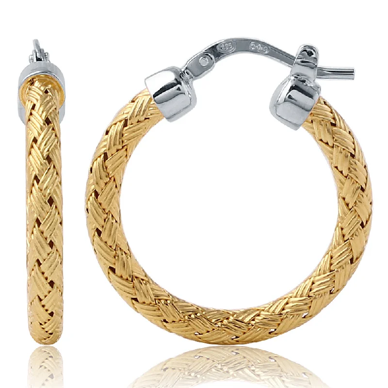 women’s sophisticated earrings-Charles Garnier 25mm Sterling Silver Milan Mesh Hoop Earrings With an 18k Yellow Gold Finish