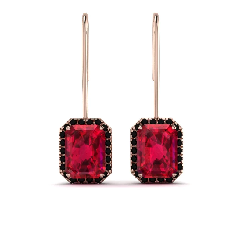 women’s chic gemstone drop earrings-Halo Emerald Cut Ruby Earrings - Izabella No. 41