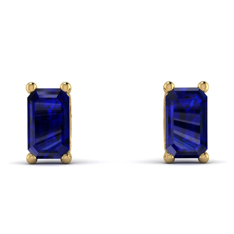 women’s multi-layer drop earrings-Hidden Diamonds Emerald Cut Sapphire Earrings - Angel No. 28