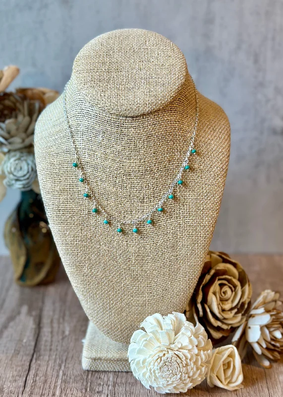 women’s minimalistic charm necklaces-Turquoise Fringe Necklace