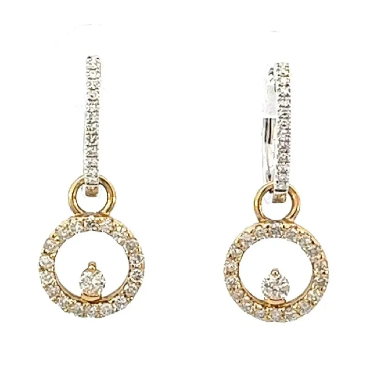 women’s bold diamond earrings-White and Yellow gold Diamond Dangle Earrings