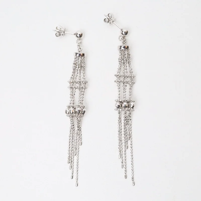 women’s cubic zirconia earrings-Sterling Silver Woven Lace Long Lantern and Spiral Drops Earrings