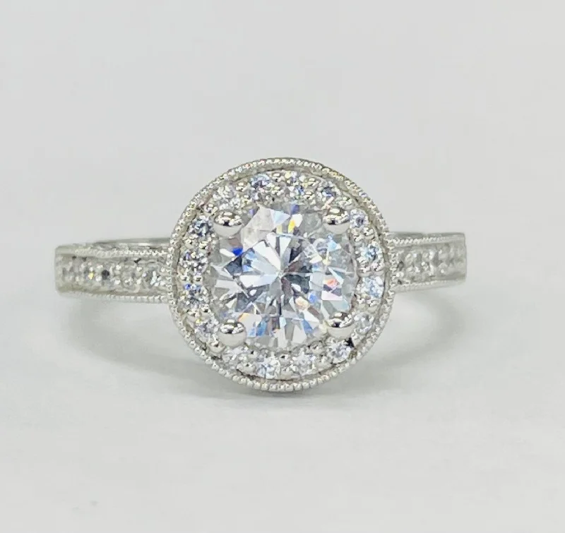 unique platinum engagement rings-Romance - Pave Diamond Halo And Shank Setting