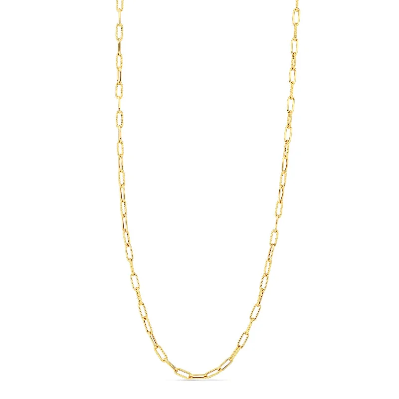 women’s necklace sets-18K DESIGNER GOLD ALTERNATING POLISHED AND FLUTED PAPERCLIP LINK 17 INCH CHAIN