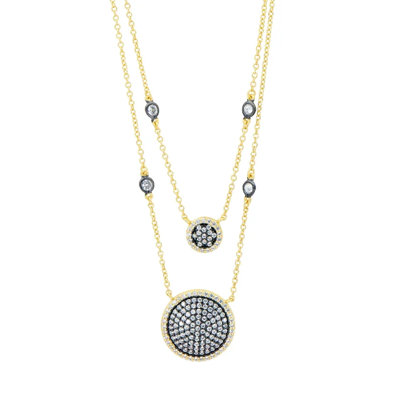 women’s minimalist pendant designs-Double Layer Times Square Pavé Necklace