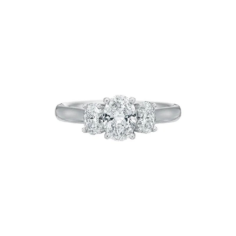 customized wedding engagement rings-Oval Three-Stone Flush Fit Setting