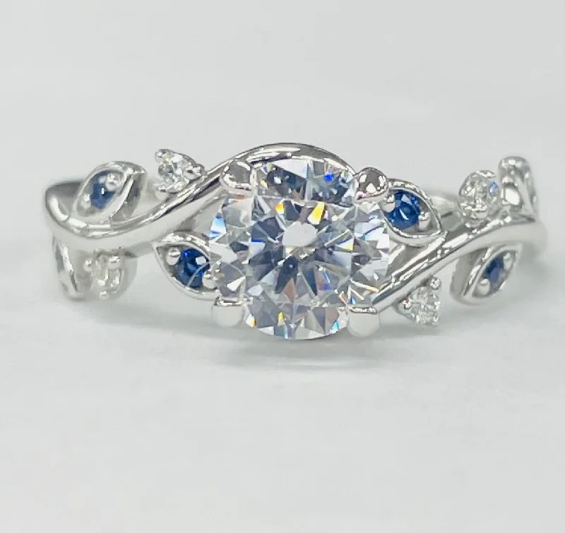 platinum solitaire engagement rings-ArtCarved - Floral Inspired Diamond And Sapphire Setting