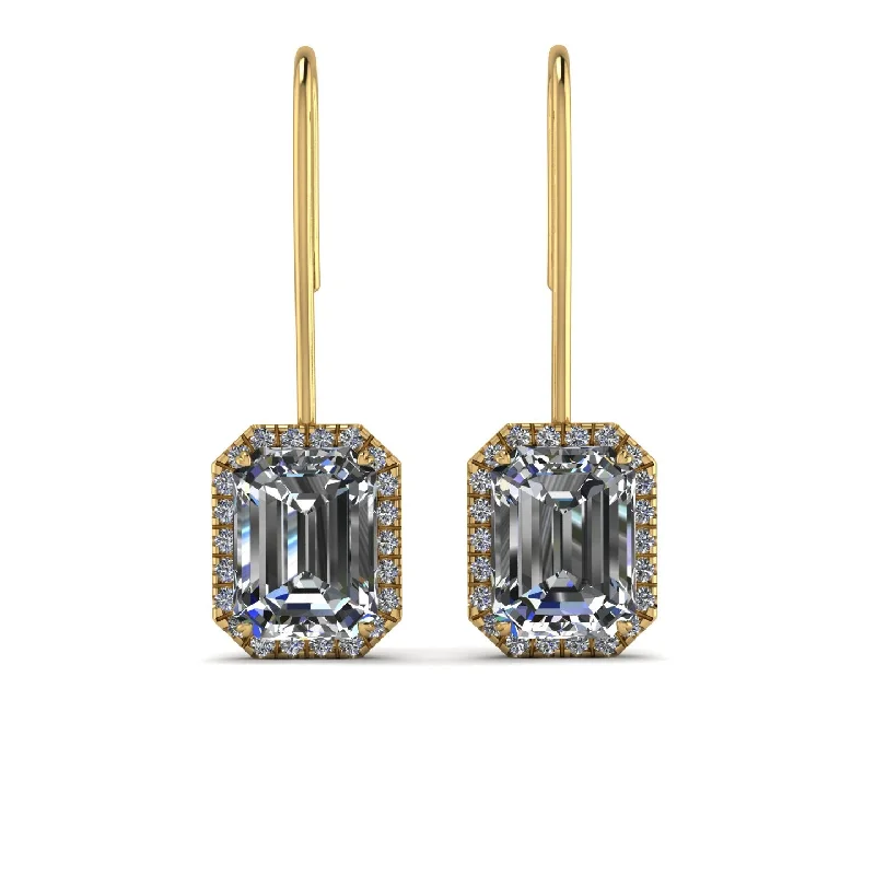 women’s silver stud earrings-Halo Emerald Cut Diamond Earrings - Izabella No. 1