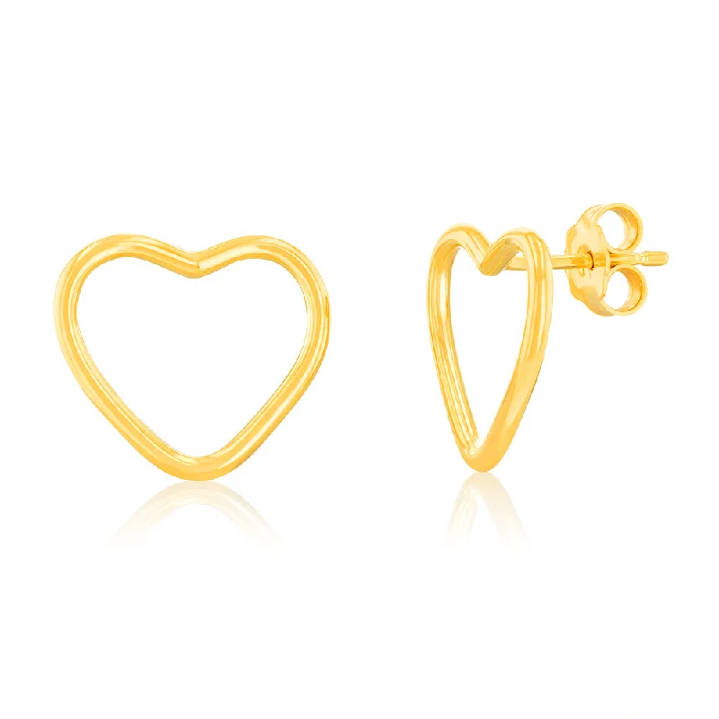 women’s sparkling gemstone stud earrings-Sterling Silver Gold Plated Open Heart Stud Earrings