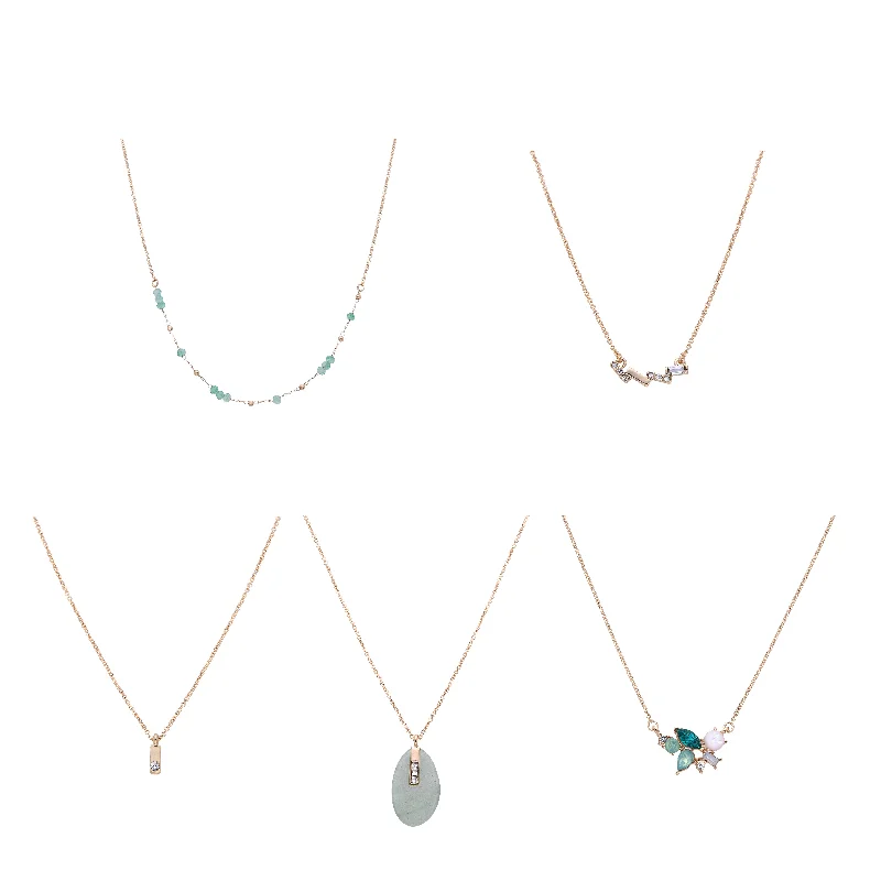 women’s gold heart pendant necklaces-Mixed Gemstone Pendant Necklace Set