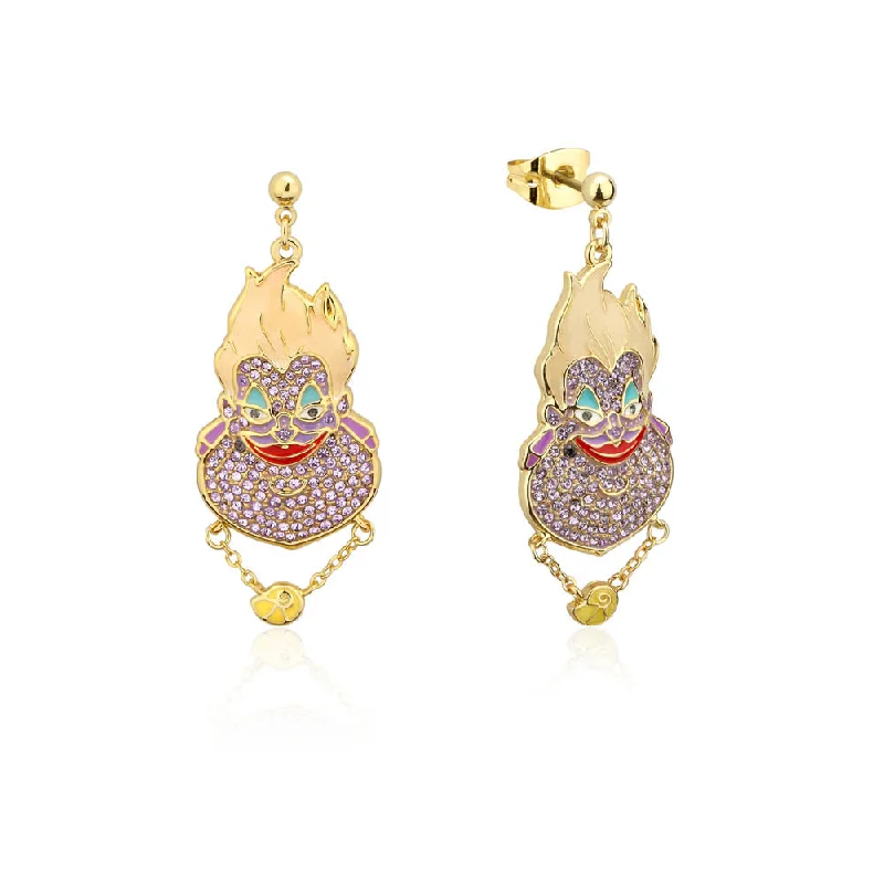 women’s leather earrings-Disney Gold Plated Stainless Steel Ursula Crystal Drop Earrings