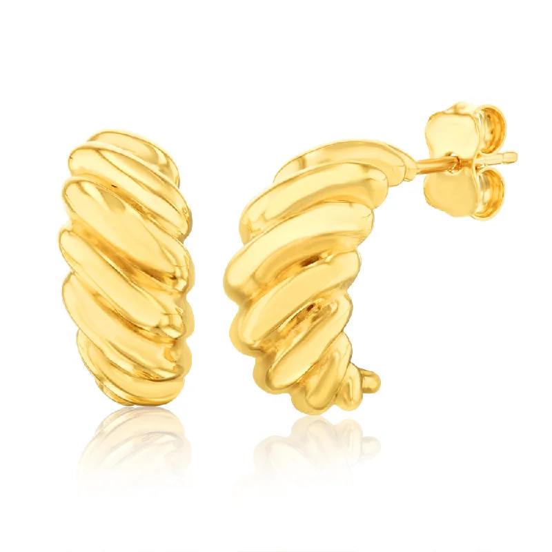 women’s large drop hoop earrings-9ct Yellow Gold Ribbed Half Hoop Earrings