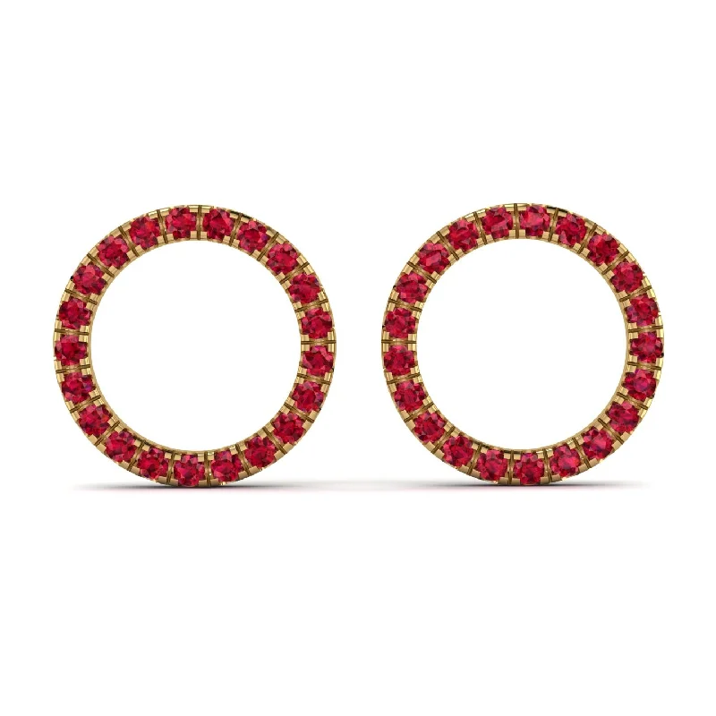 women’s heart-shaped stud earrings-Circle Stud Ruby Earring - Lucille No. 10