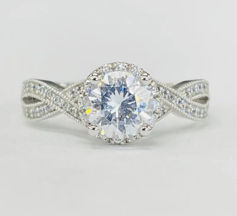 exquisite solitaire engagement rings-Romance - Woven Halo Diamond Setting