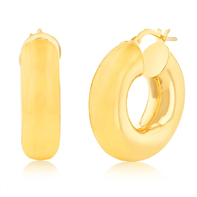 women’s bright diamond earrings-Sterling Silver Gold plated Polished Tube 10mm Hoop Earrings