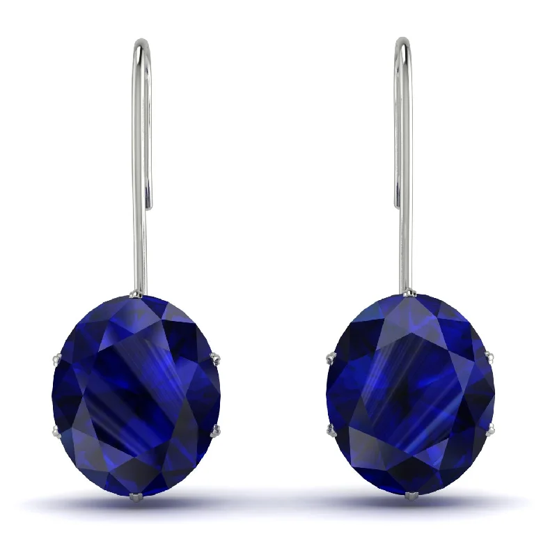 women’s delicate gemstone drop earrings-Oval Hidden Halo Sapphire Earrings - Gemma No. 60