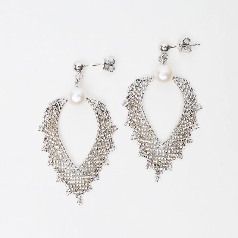 women’s classic hoop earrings-Sterling Lotus Window Pearl Earrings