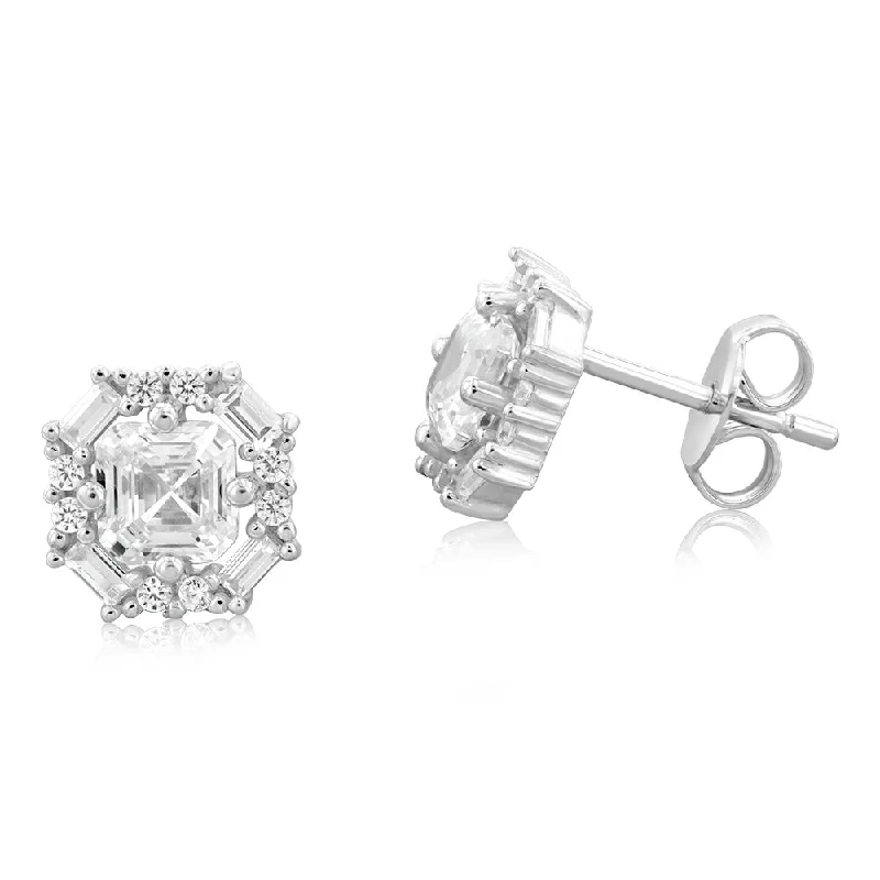 women’s exclusive drop earrings-Sterling Silver Rhodium Plated White Cubic Zirconia Studs Earrings