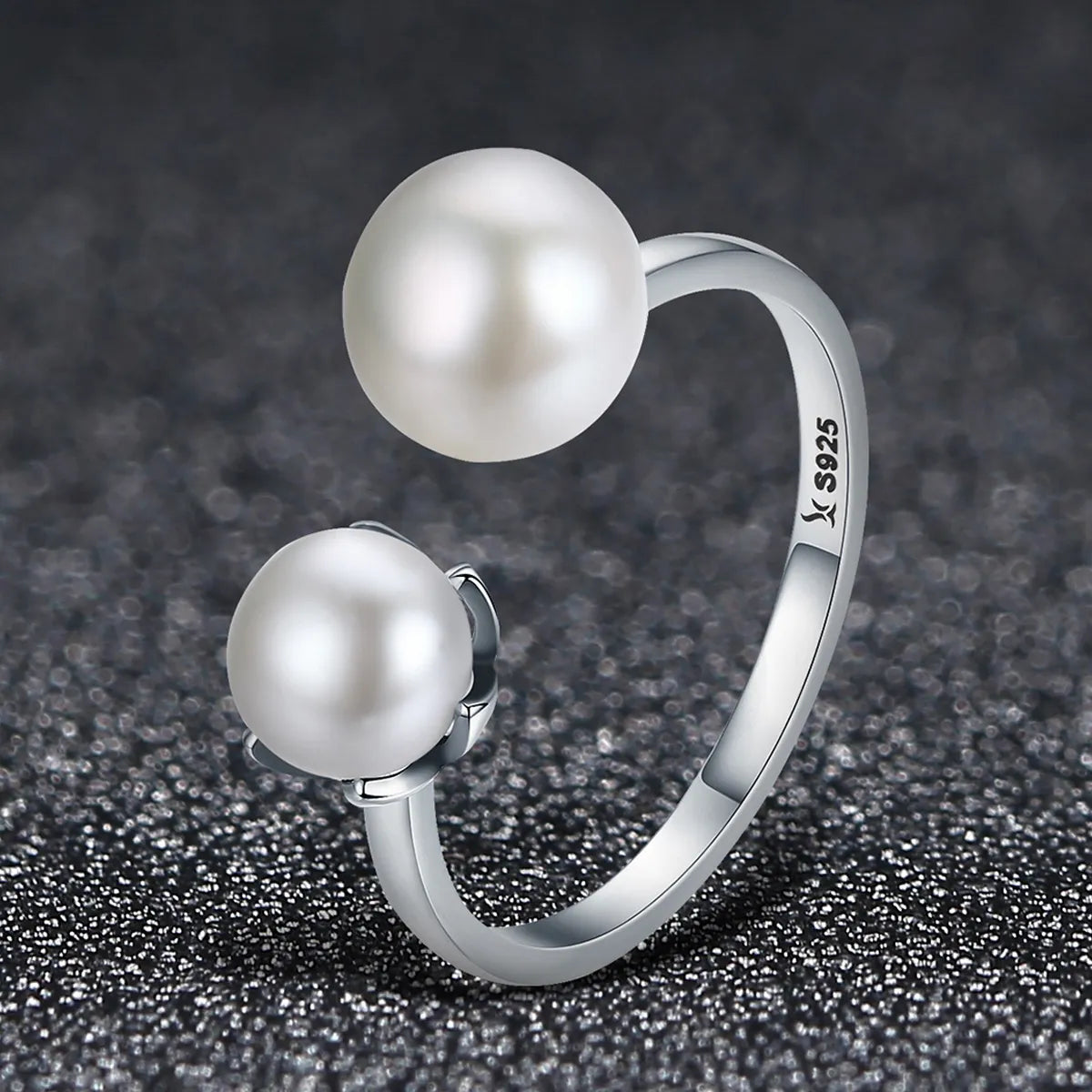 women’s gemstone wedding bands with sapphires-Casual Moon Sterling Silver Artificial Pearls Zircon Open Rings In Bulk