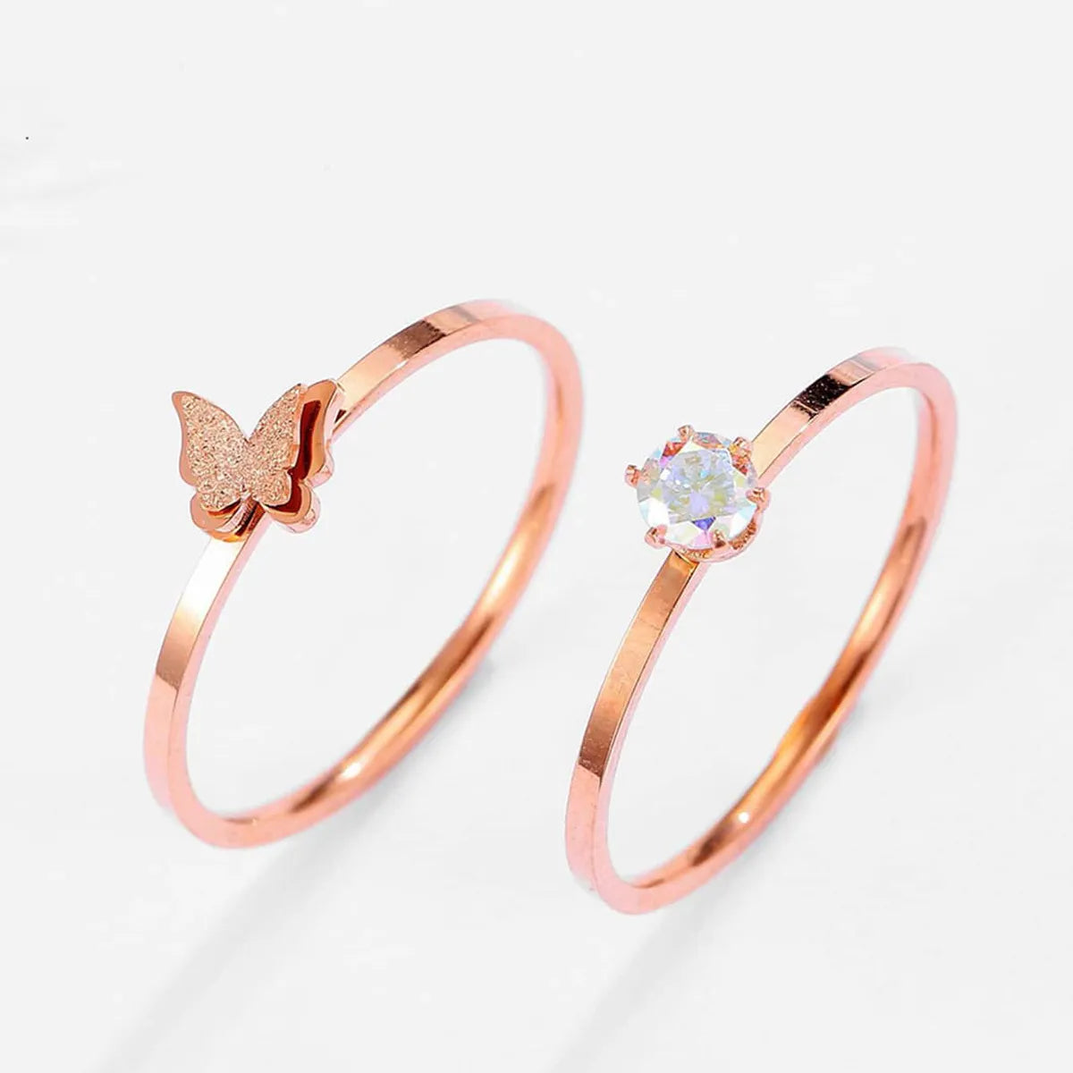 women’s cushion cut diamond rings-Elegant Butterfly Stainless Steel Inlay Zircon Rings