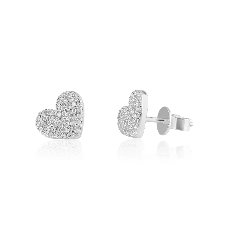 women’s sparkling jewelry earrings-Pavé Heart Diamond Stud Earrings