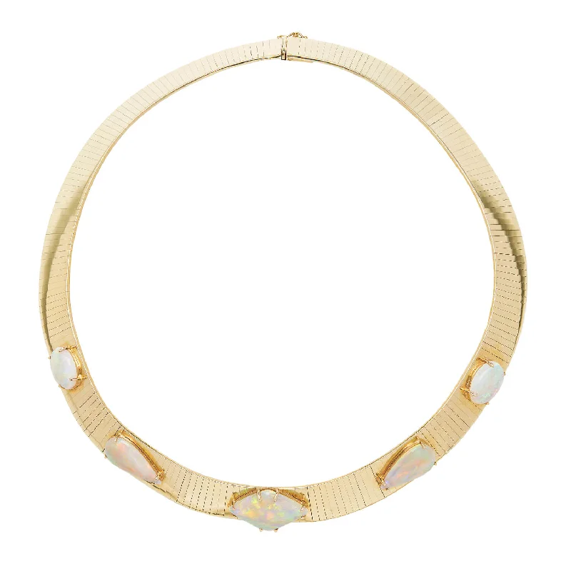 women’s intricate charm necklaces-Estate 14k Opal Collar Style Choker Necklace