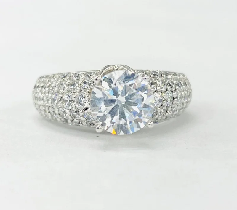 cushion cut solitaire engagement rings-Romance - Dazzling All Pave Diamond Setting