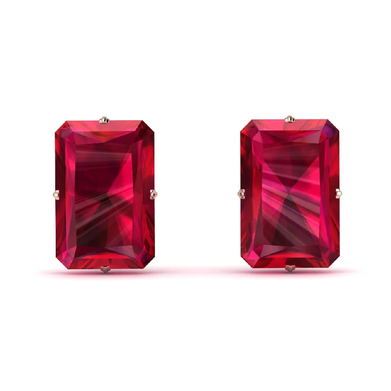 women’s stylish gem earrings-Hidden Halo Emerald Cut Ruby Earrings  - Vanessa No. 71