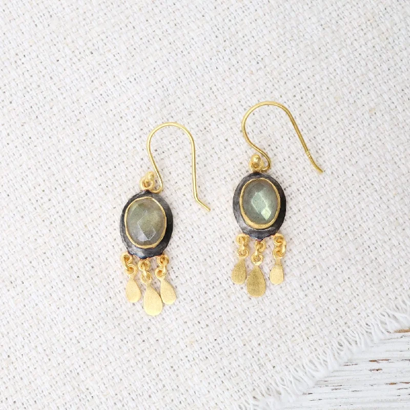 women’s clear diamond earrings-Two Tone Labradorite Tier Earrings