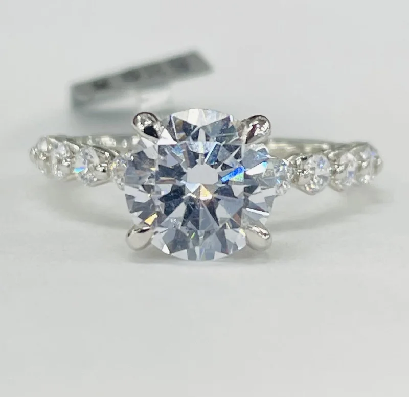 classic diamond engagement rings for brides-Noam Carver - Premium Hidden Halo Shared Prong Accented Diamond Setting