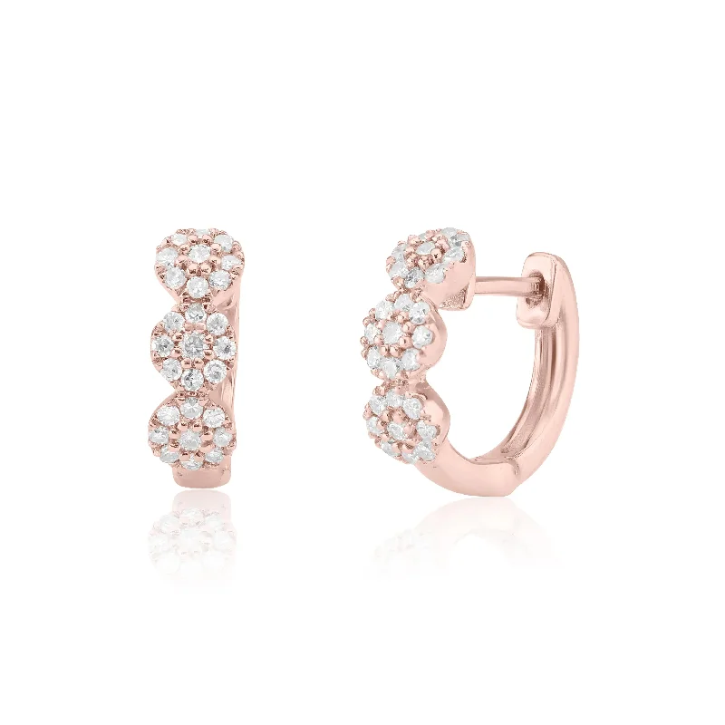 women’s detailed hoop earrings-Rose Gold Diamond Three Cluster Earrings