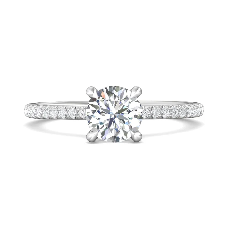 platinum solitaire engagement rings-Micropave Side Stones, Hidden Halo Ring