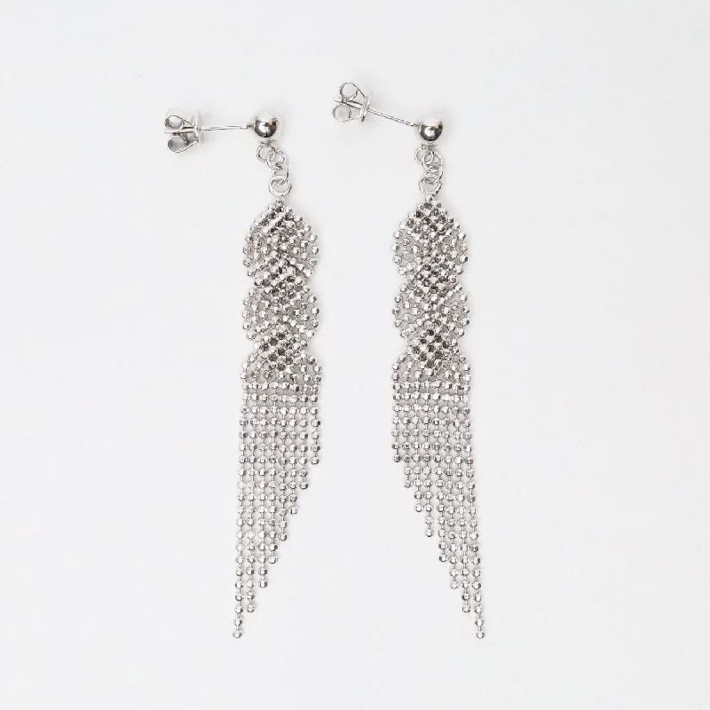 women’s multi-layer earrings-Sterling Silver Woven Twist Fringe Earrings