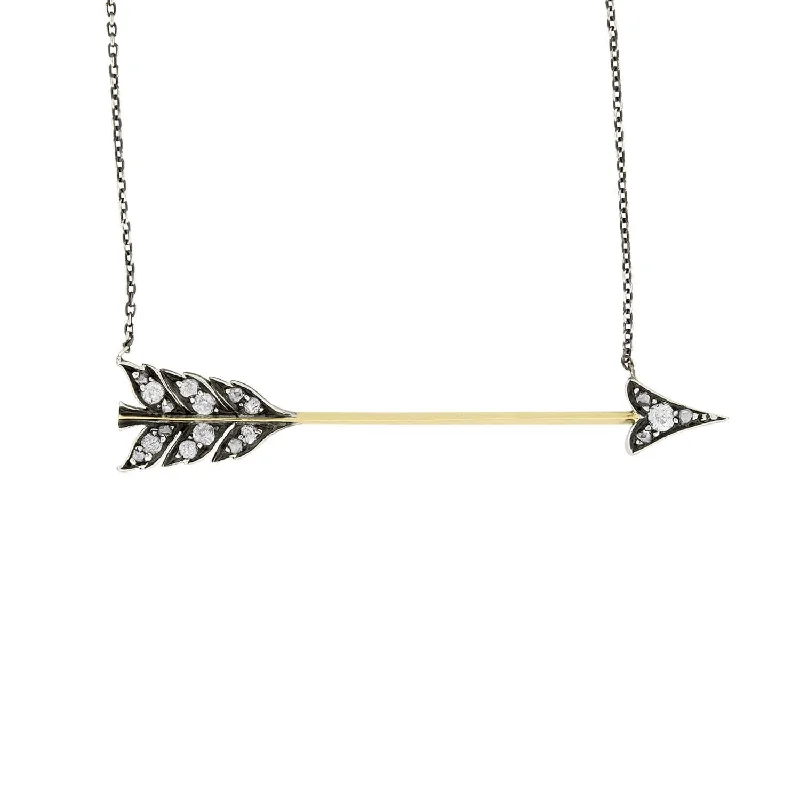 women’s dainty pendant necklaces-Victorian Sterling Silver/14k Diamond Arrow Necklace