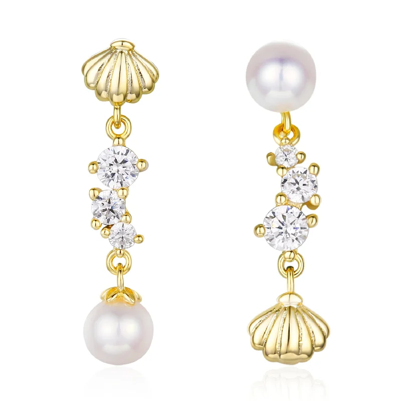 women’s geometric stud earrings-Pearl Lagoon Earrings (Yellow Gold)