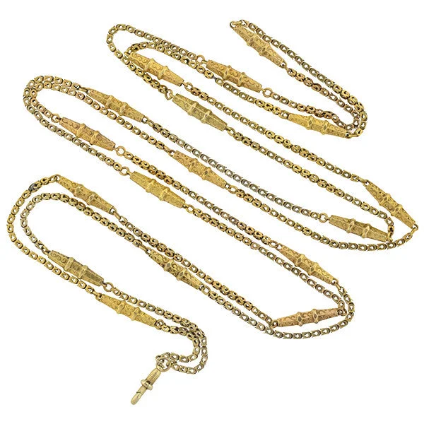 women’s gemstone charm necklaces-Victorian Long 10kt Textured Gold Link Chain Necklace 54"