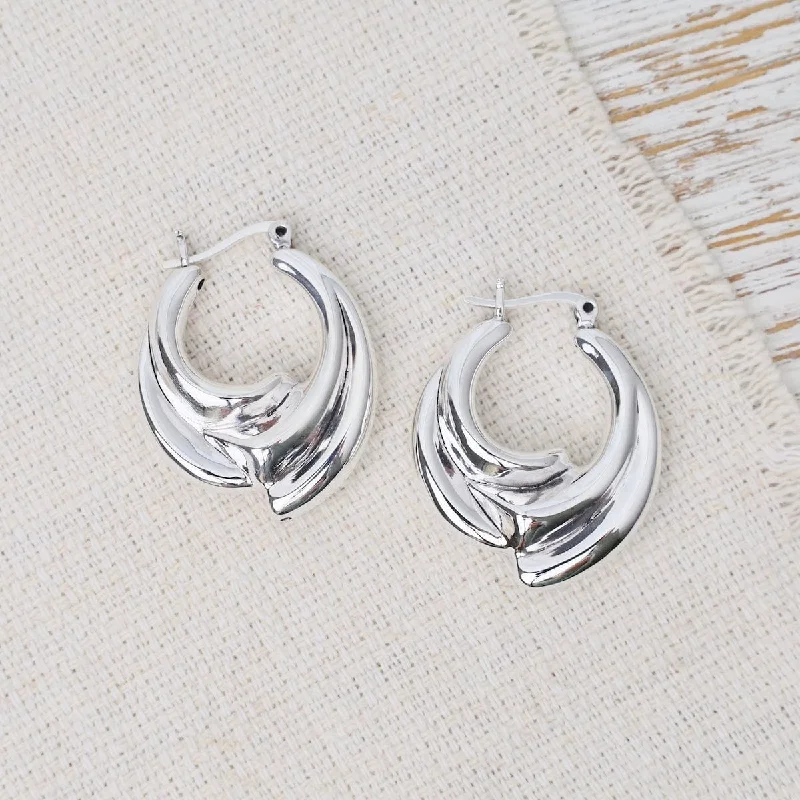 women’s long earrings-Electroform Wave Hoop Earrings