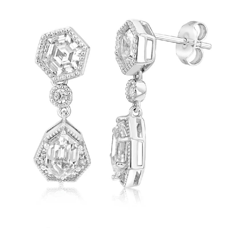 women’s rare diamond earrings-Sterling Silver Rhodium Plated Cubic Zirconia Drop Earrings