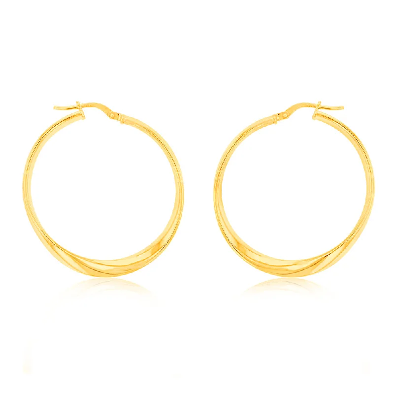 women’s rose gold stud earrings-9ct Yellow Gold Silverfilled Fancy 30mm Hoop Earrings