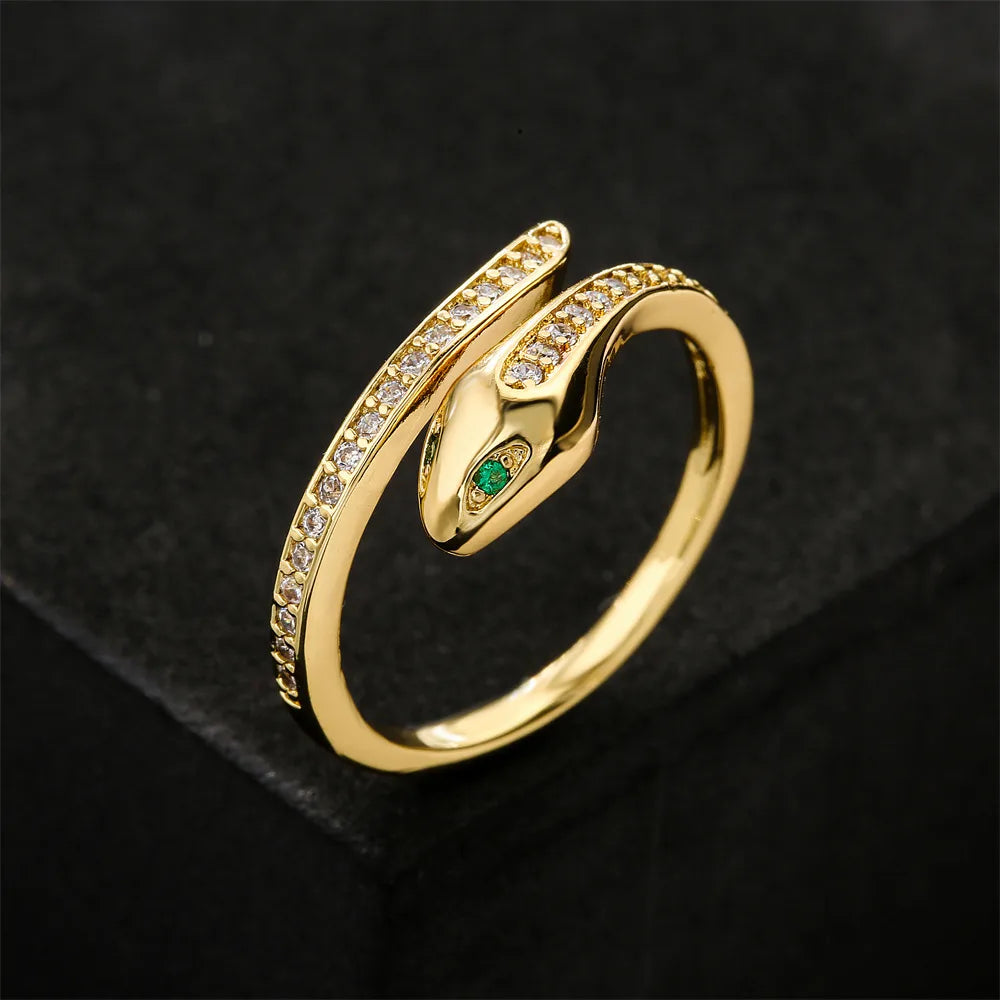 women’s eternity rings with sapphires-European And American New Copper-Plated 18k Gold Zircon Green-Eyed Snake Ring