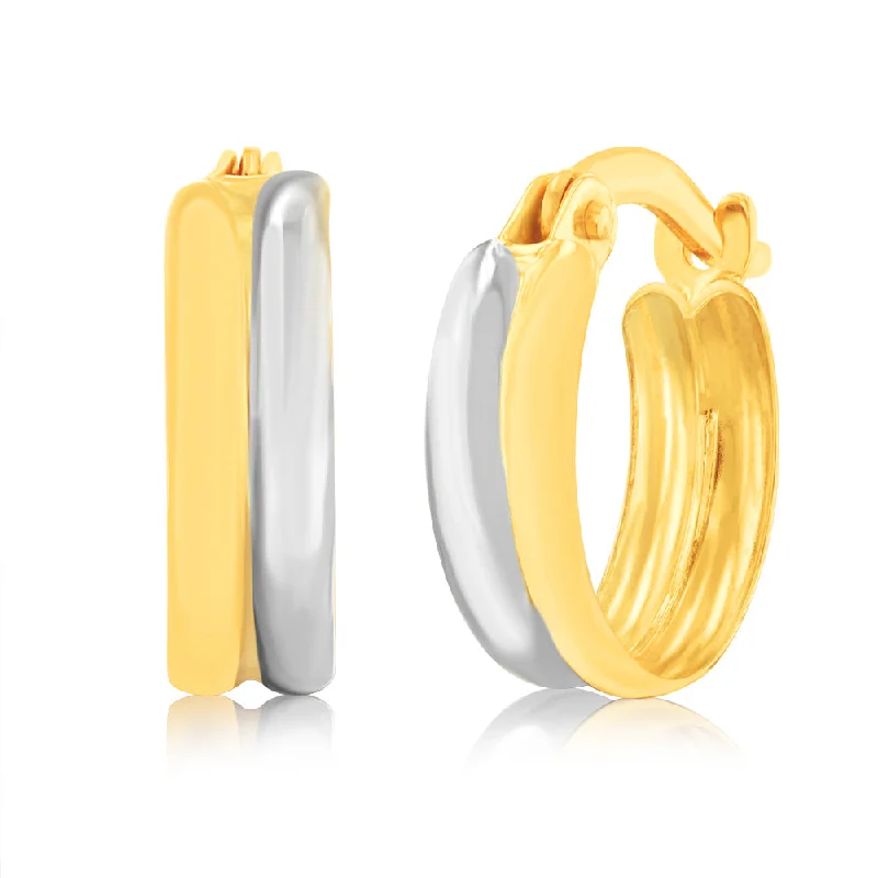 women’s diamond drop earrings-9ct White And Yellow Gold Two tone Fancy Hoop Earrings